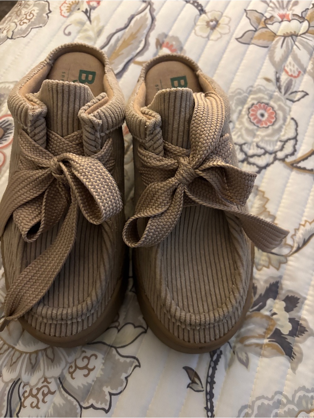 Woman’s Corduroy Lace-Up Mule/Loafer in Taupe